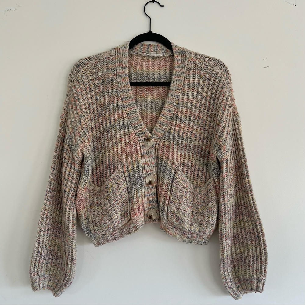 BB Dakota Rainbow Knit Cropped Cardigan Sweater Womens XS